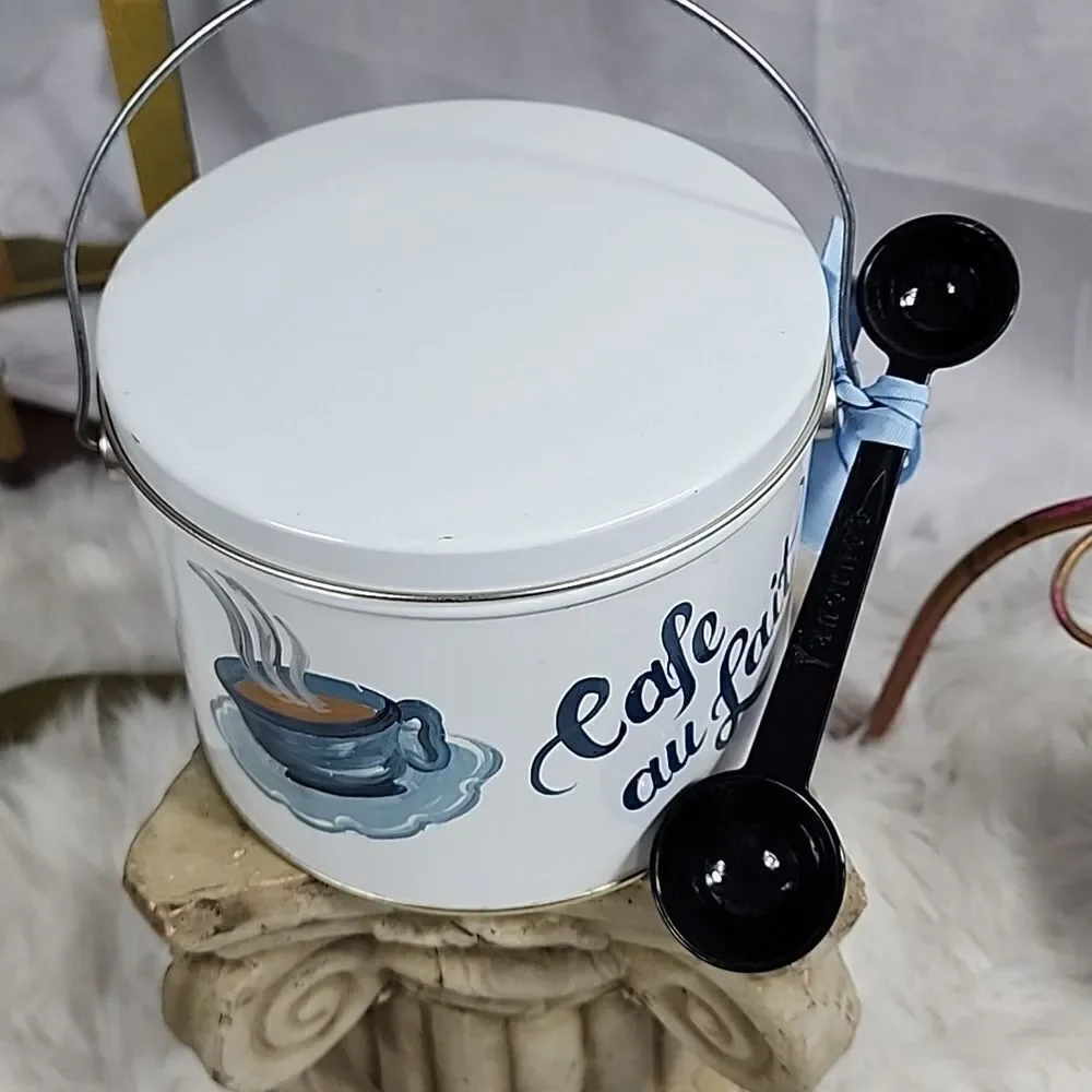 Cafe au Lait Handpainted Canister with Coffee Spoon